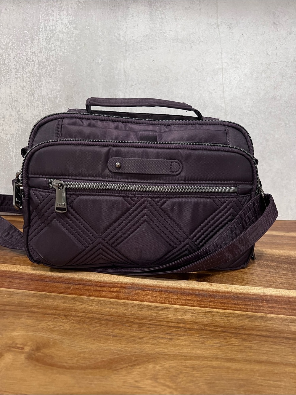 LUG Scoop Crossbody Bag Dark Purple Travel Organization Pockets RFID EUC